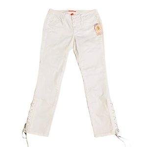 Women White Pants with Lace Up Bottoms